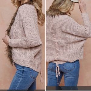 Women’s Cardigan|Pinklicious| Light Pink/ Gray Dolman sleeve |faux fur| Sz Lg